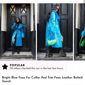 Blue Fur Collared Leather Trench Coat